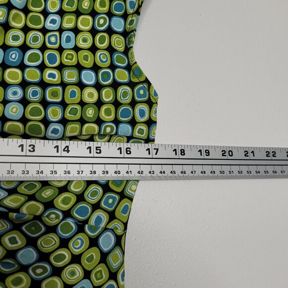 Vintage 90s y2k green blue geometric print mod 70s vibe v neck midi dress size 8 - Picture 5 of 6